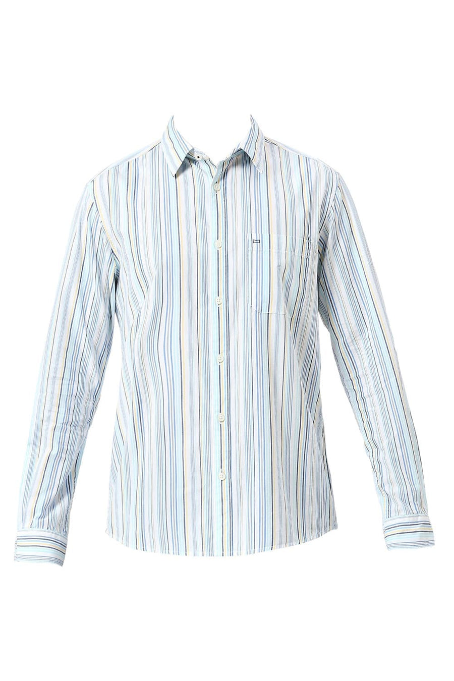 BASICS SLIM FIT BLUE WATER COTTON CAVALRY TWILL STRIPE SHIRT