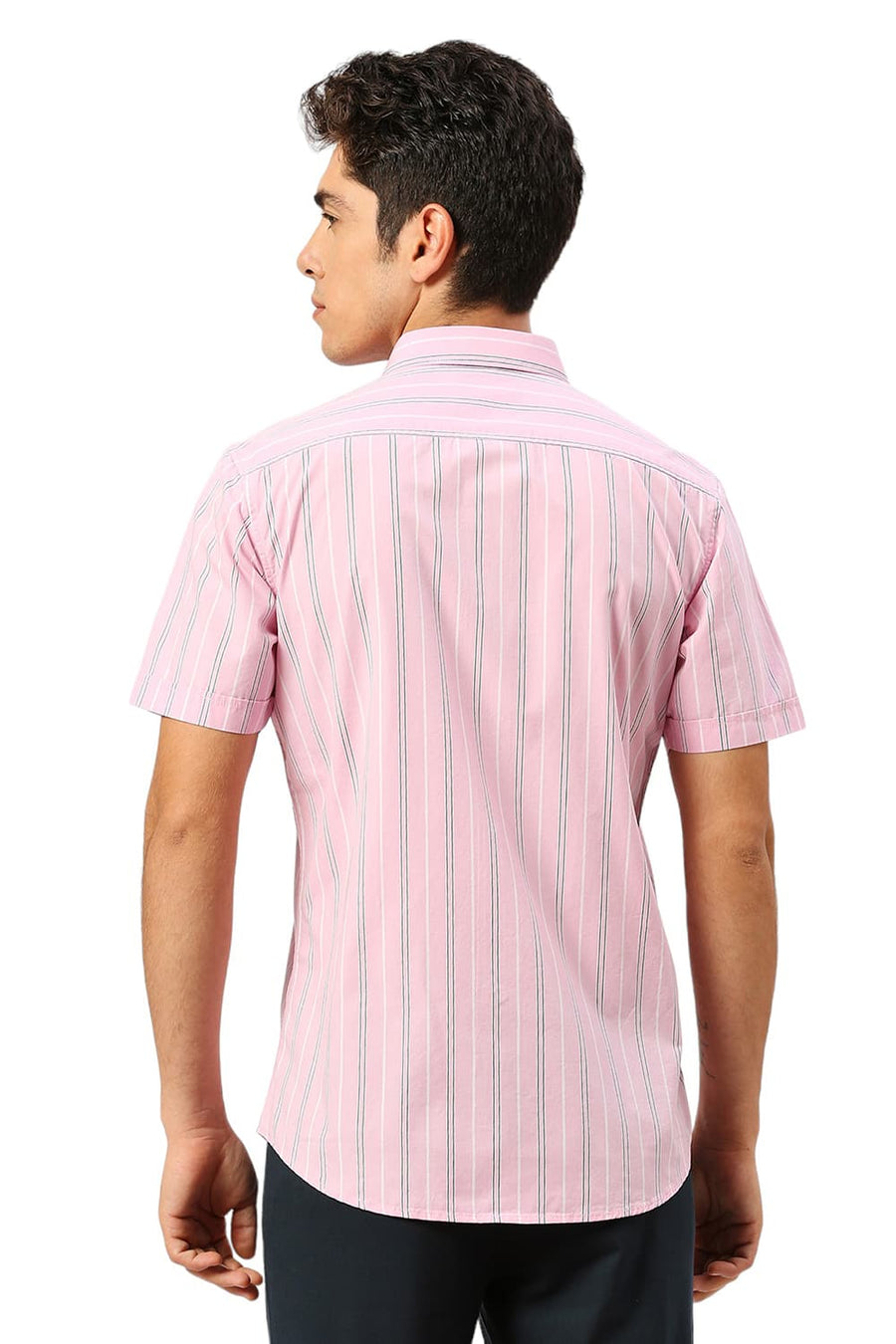 BASICS SLIM FIT CORSAGE PINK COTTON FIL-A-FIL STRIPE HALFSLEEVES SHIRT