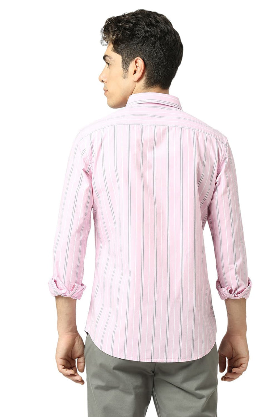 BASICS SLIM FIT CORSAGE PINK COTTON FIL-A-FIL STRIPE SHIRT