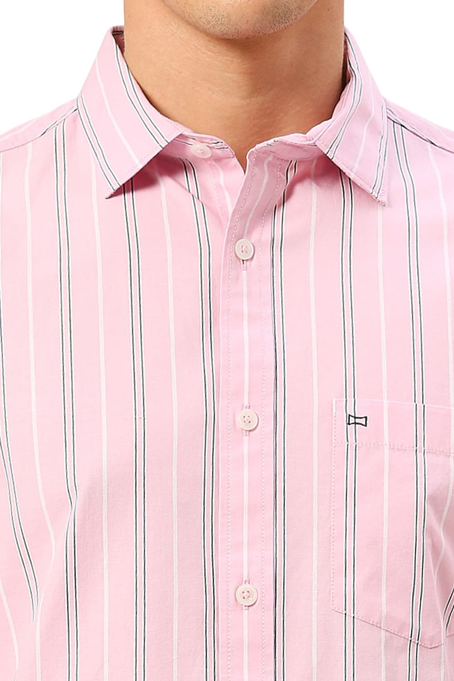 BASICS SLIM FIT CORSAGE PINK COTTON FIL-A-FIL STRIPE HALFSLEEVES SHIRT