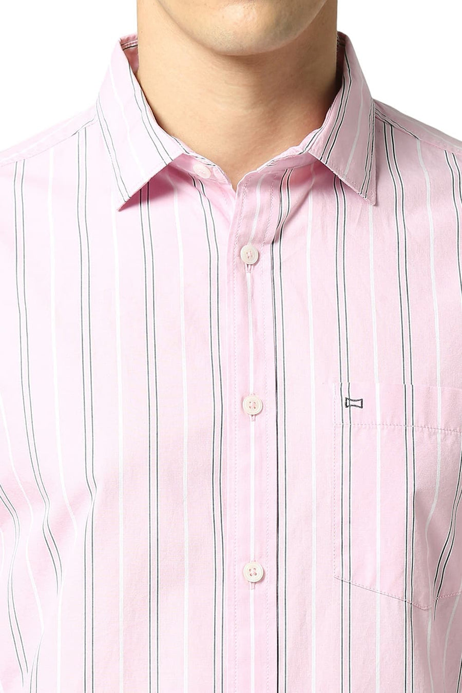 BASICS SLIM FIT CORSAGE PINK COTTON FIL-A-FIL STRIPE SHIRT