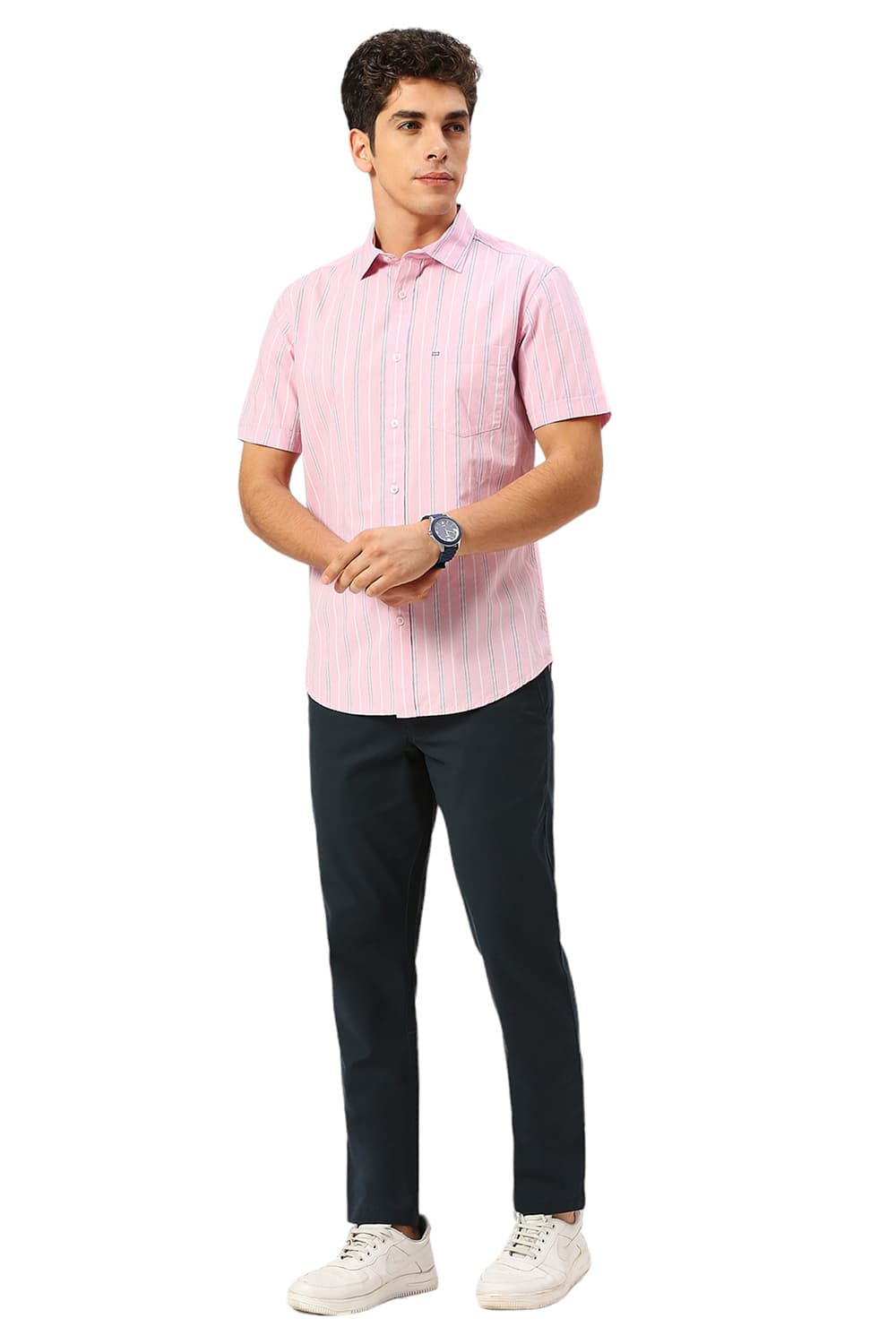 SLIM FIT COTTON FIL-A-FIL STRIPE HALFSLEEVES SHIRT