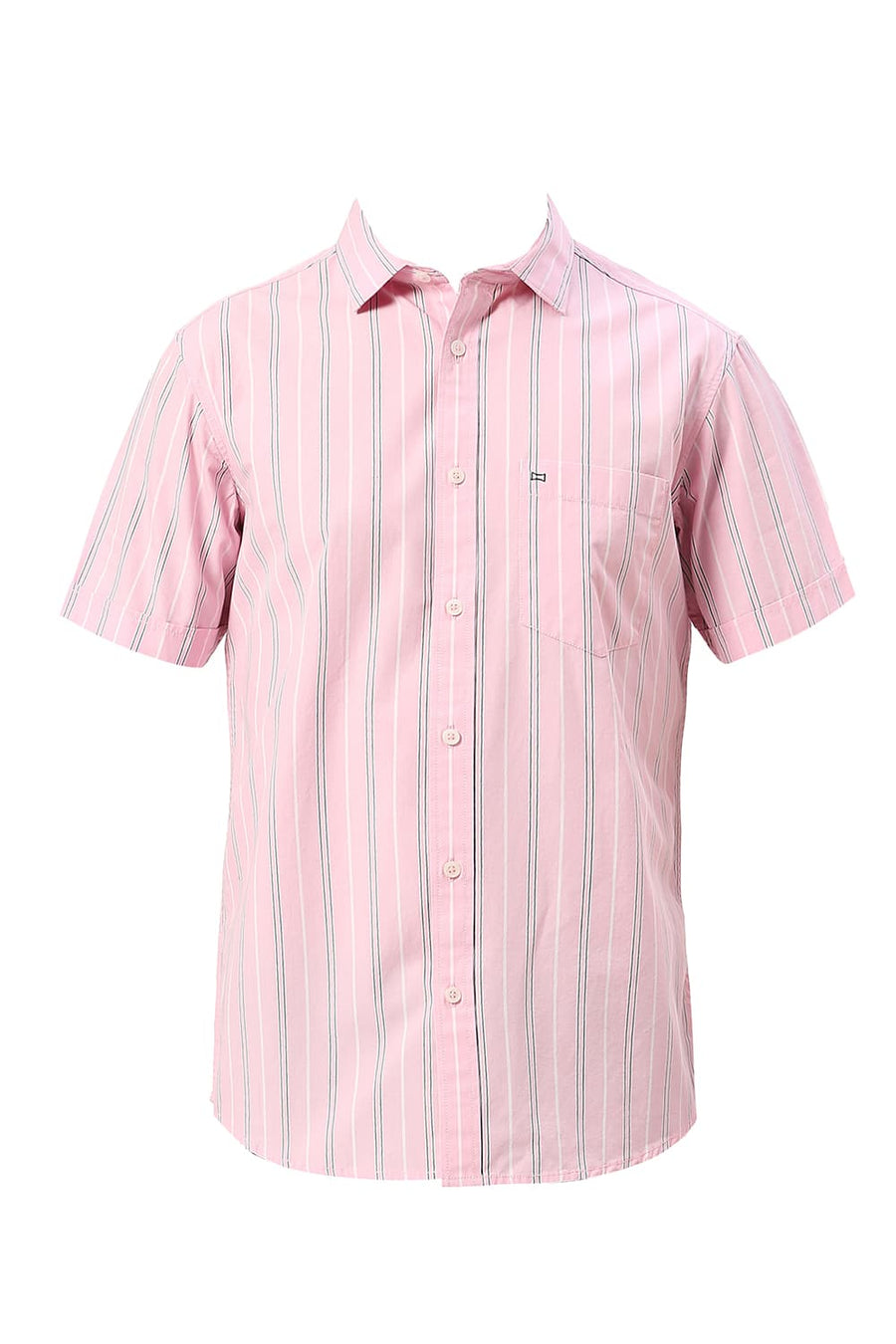 BASICS SLIM FIT CORSAGE PINK COTTON FIL-A-FIL STRIPE HALFSLEEVES SHIRT