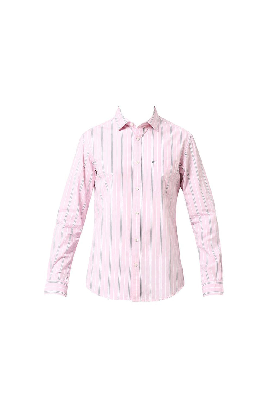 BASICS SLIM FIT CORSAGE PINK COTTON FIL-A-FIL STRIPE SHIRT