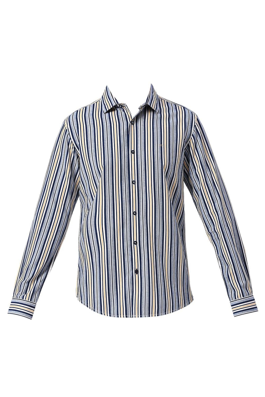BASICS SLIM FIT NAVAL BLUE COTTON VISCOSE TWILL STRIPE SHIRT