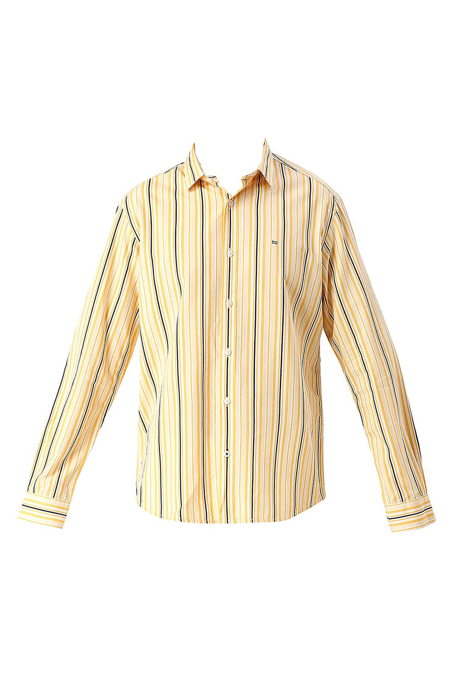 BASICS SLIM FIT YELLOW HAZE COTTON VISCOSE TWILL STRIPE SHIRT
