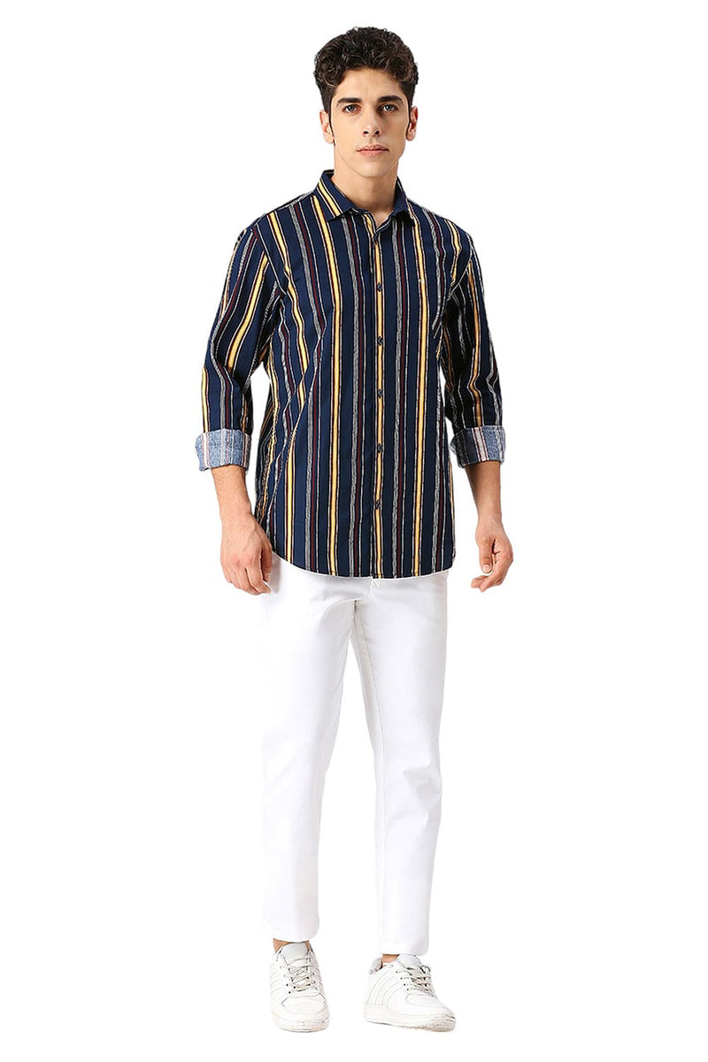 SLIM FIT COTTON VISCOSE TWILL STRIPE SHIRT