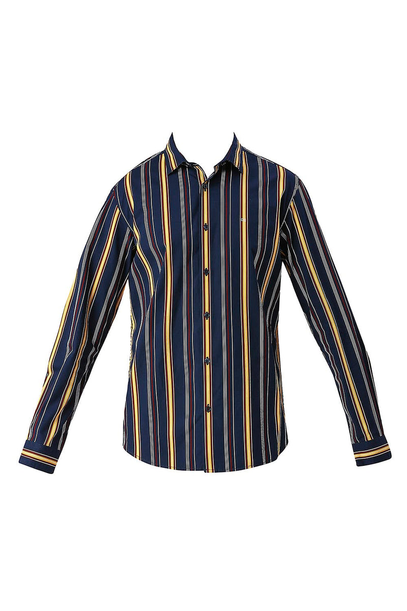 SLIM FIT COTTON VISCOSE TWILL STRIPE SHIRT