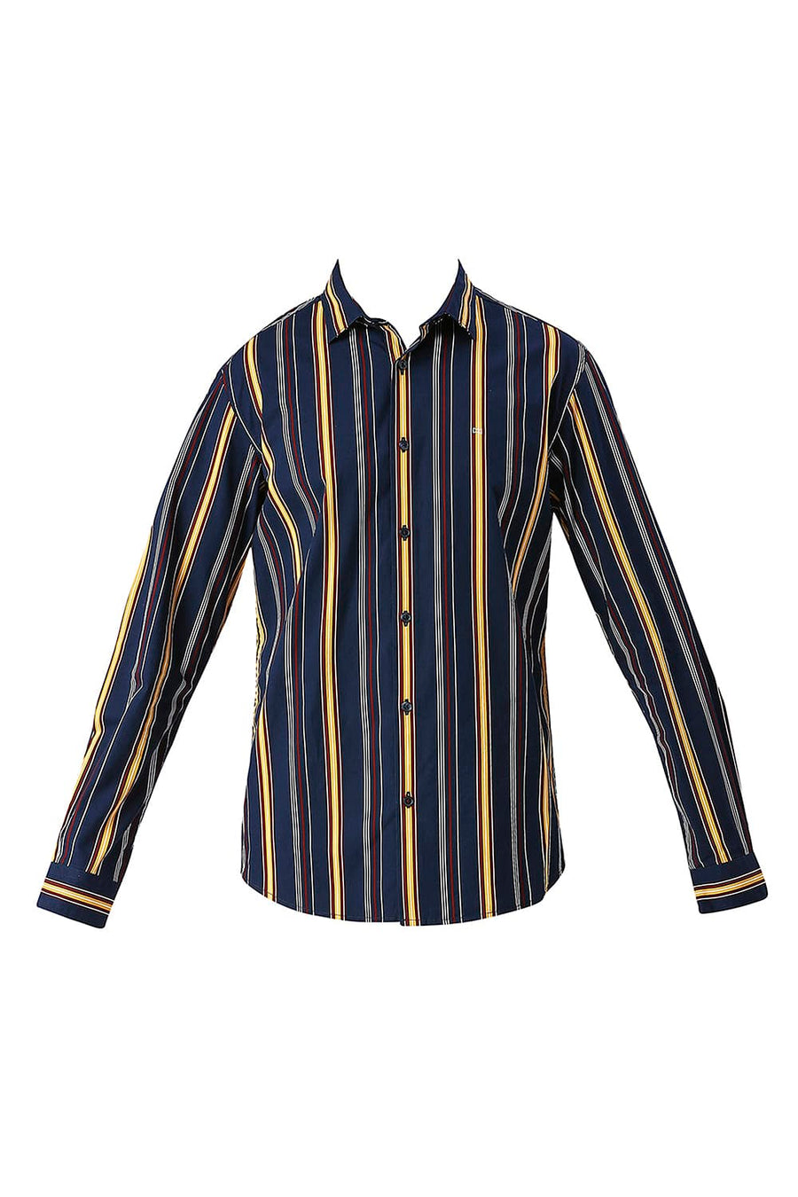 BASICS SLIM FIT NAVY BLAZER COTTON VISCOSE TWILL STRIPE SHIRT