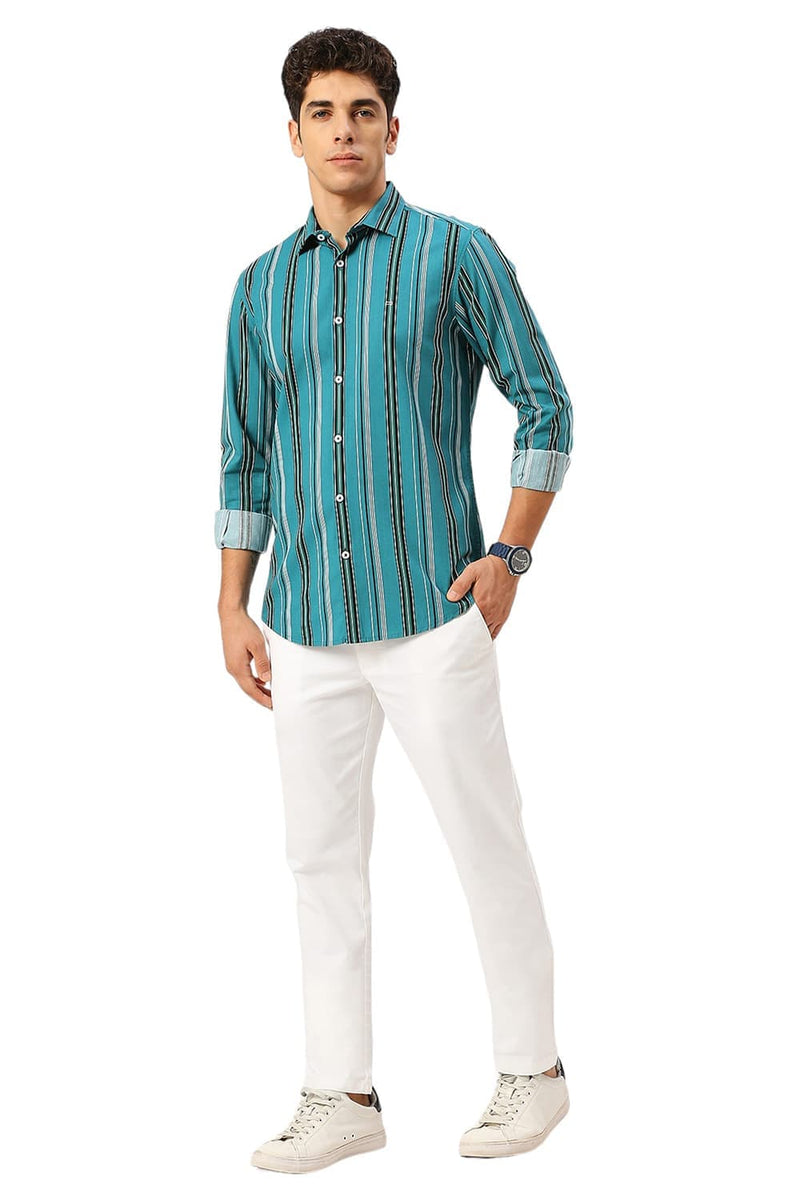 SLIM FIT COTTON VISCOSE TWILL STRIPE SHIRT