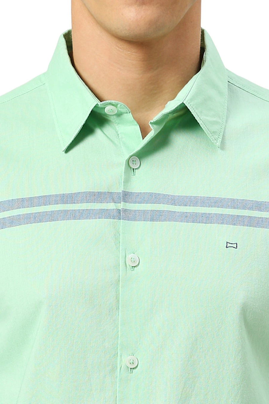 BASICS SLIM FIT GREEN ASH COTTON OXFORD WEFT ENGINEERING STRIPE SHIRT
