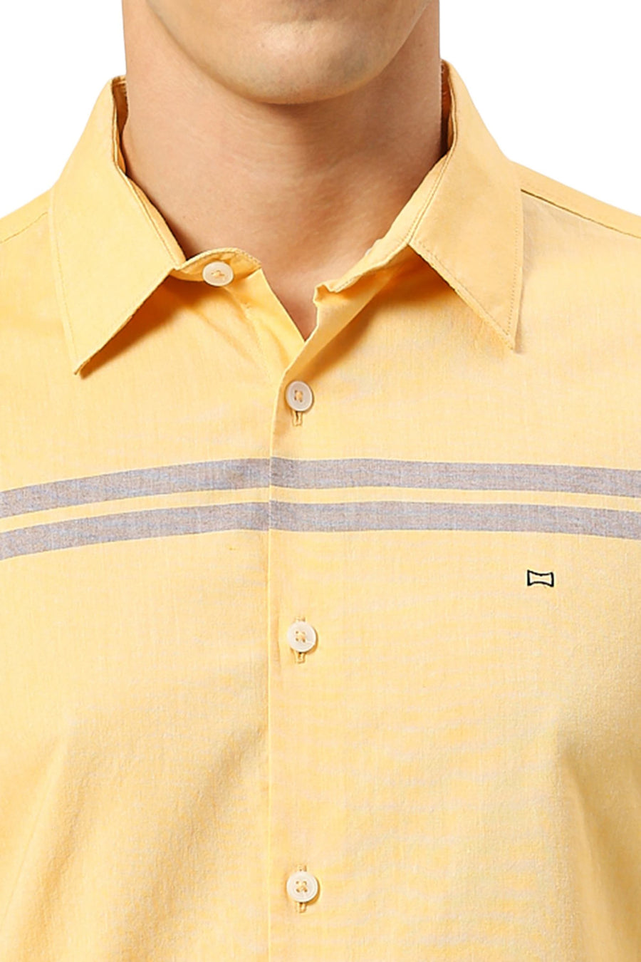 BASICS SLIM FIT FLAX YELLOW COTTON OXFORD WEFT ENGINEERING STRIPE SHIRT