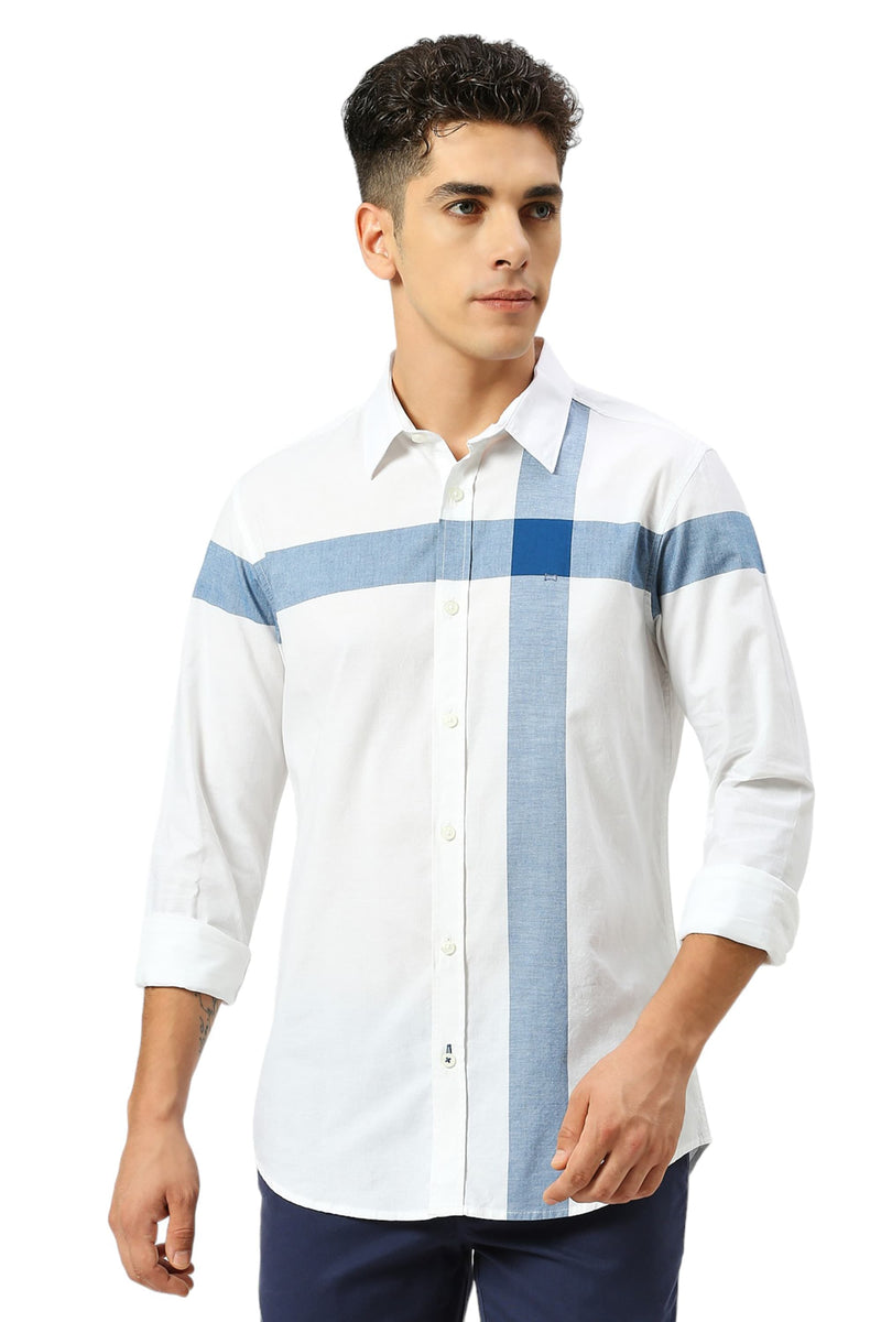 SLIM FIT COTTON OXFORD WEFT ENGINEERING STRIPE SHIRT