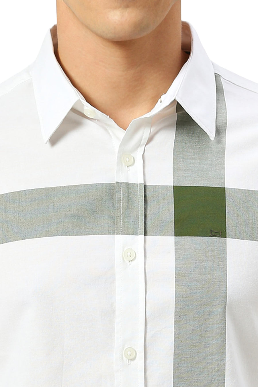 BASICS SLIM FIT BRONZE OLIVE COTTON OXFORD WEFT ENGINEERING STRIPE SHIRT