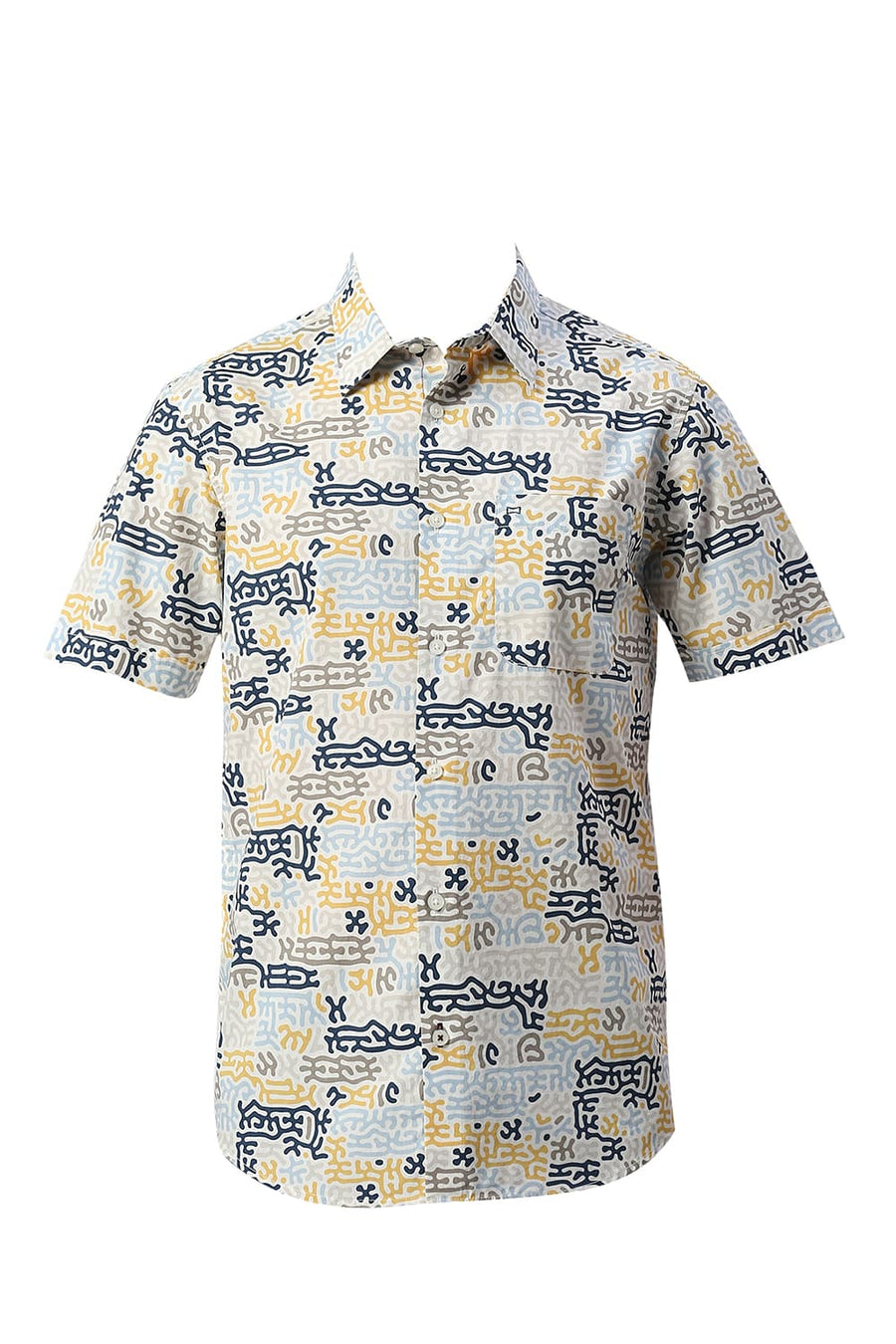 BASICS SLIM FIT OFF WHITE BIRCH COTTON PRINTED HALFSLEEVES SHIRT