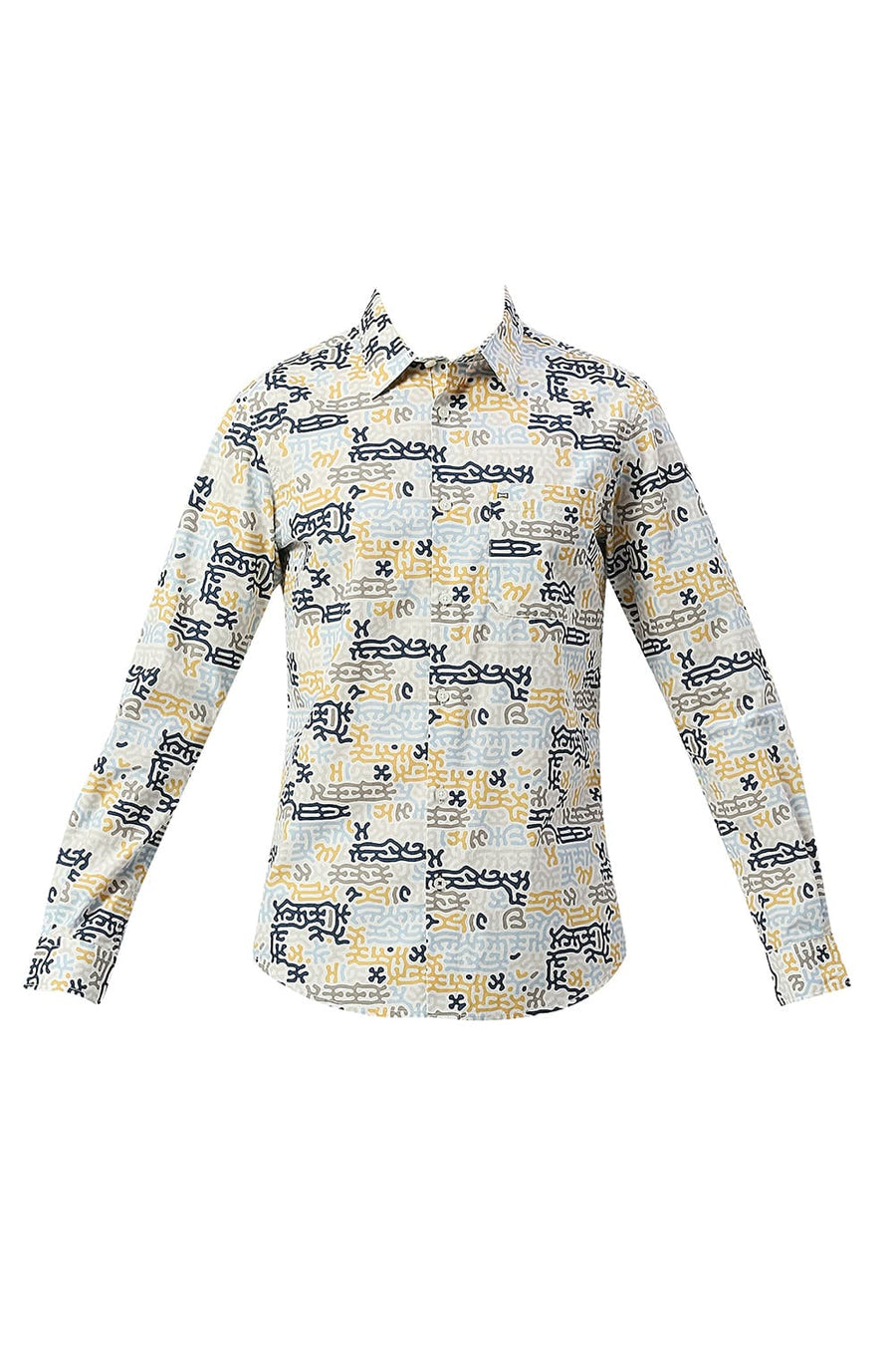 BASICS SLIM FIT OFF WHITE BIRCH COTTON PRINTED SHIRT