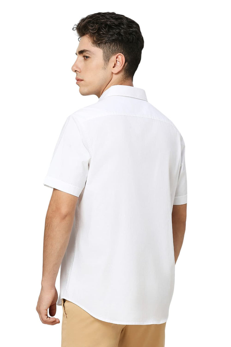 BASICS SLIM FIT BRIGHT WHITE COTTON OXFORD HALFSLEEVES SHIRT