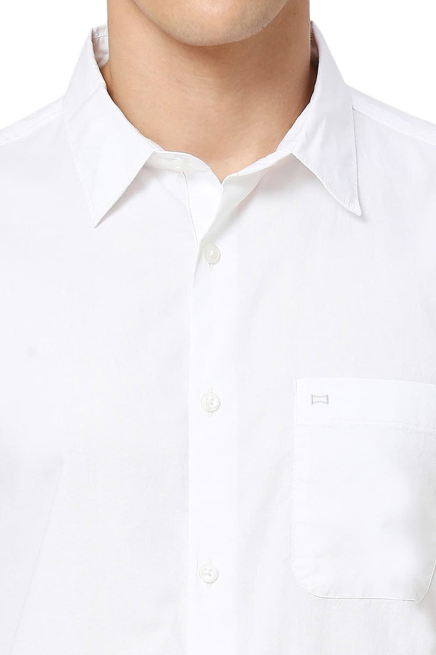 BASICS SLIM FIT BRIGHT WHITE COTTON OXFORD HALFSLEEVES SHIRT