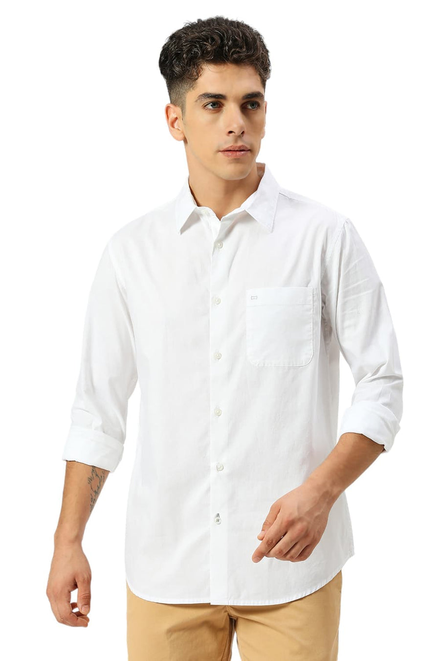 BASICS SLIM FIT BRIGHT WHITE COTTON OXFORD SHIRT