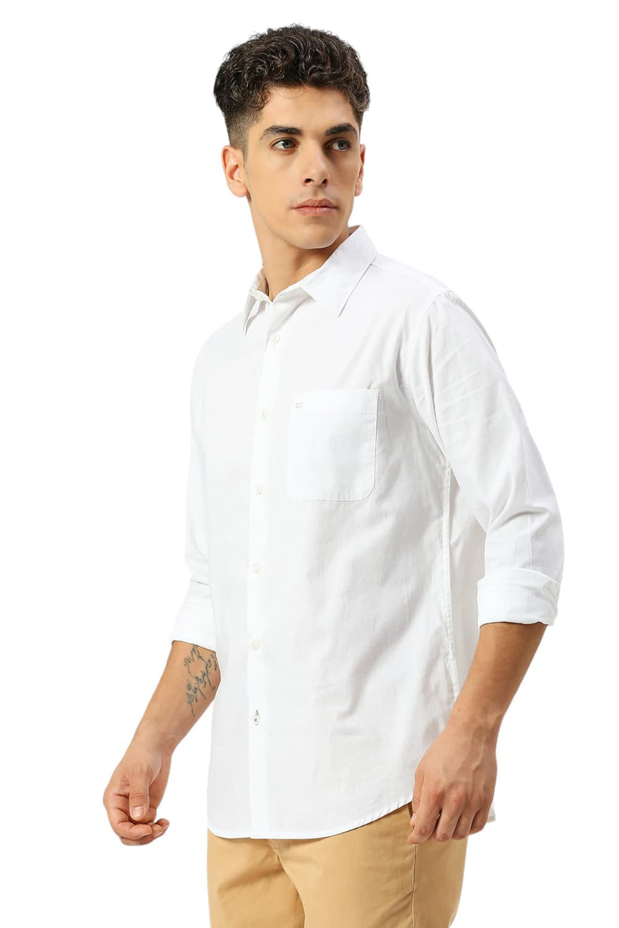 BASICS SLIM FIT BRIGHT WHITE COTTON OXFORD SHIRT