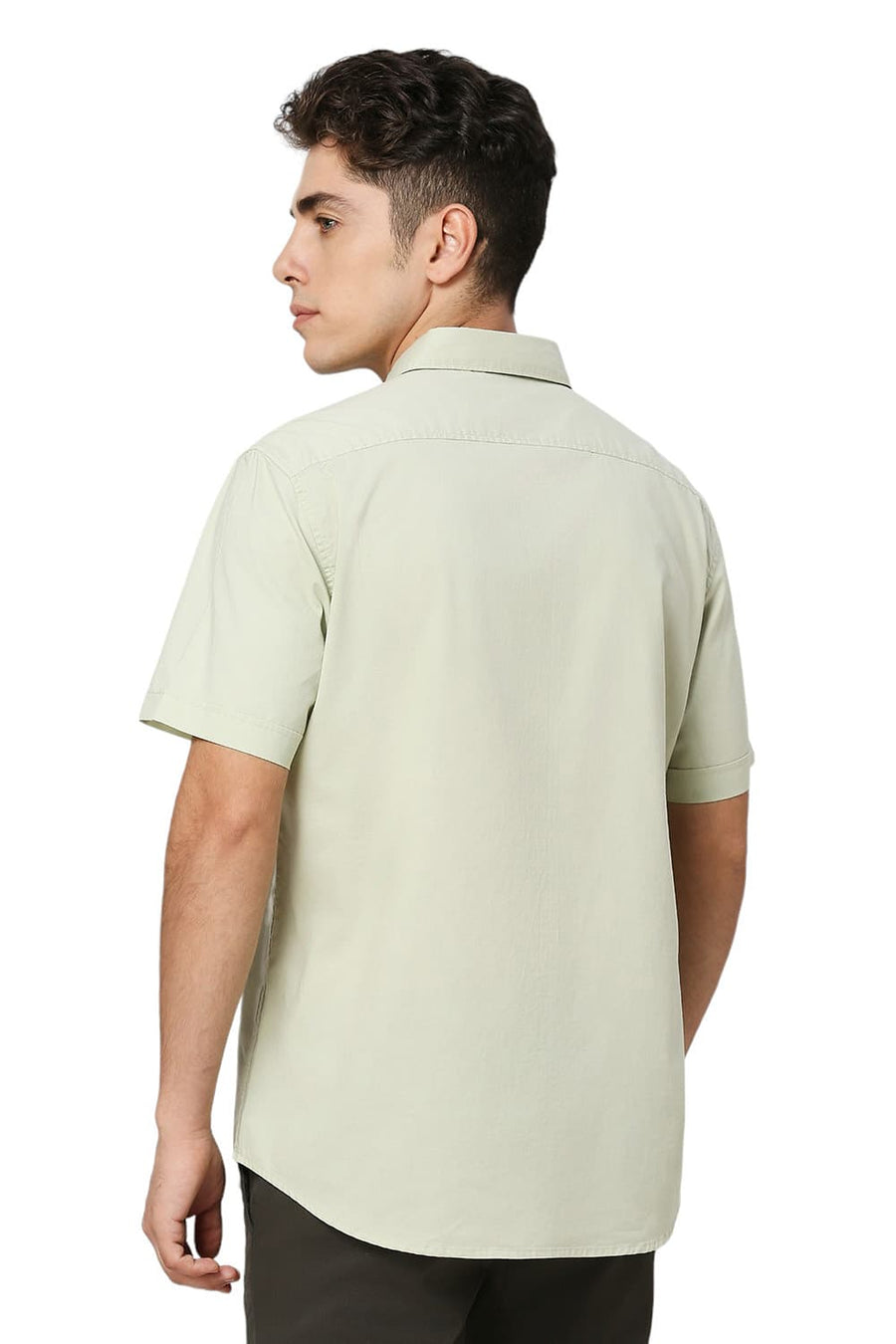 BASICS SLIM FIT GREEN TINT COTTON OXFORD HALFSLEEVES SHIRT
