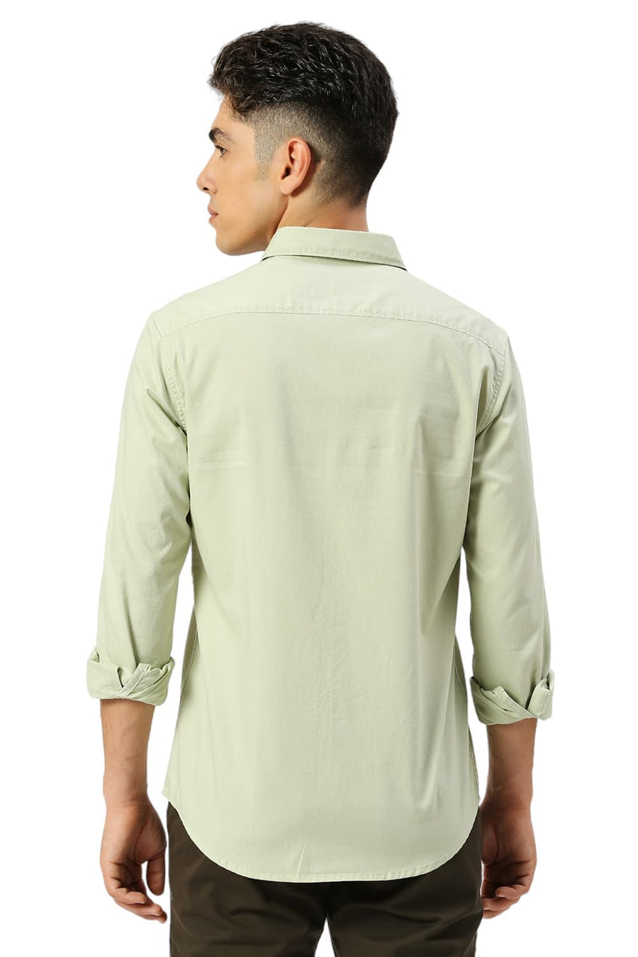 BASICS SLIM FIT GREEN TINT COTTON OXFORD SHIRT