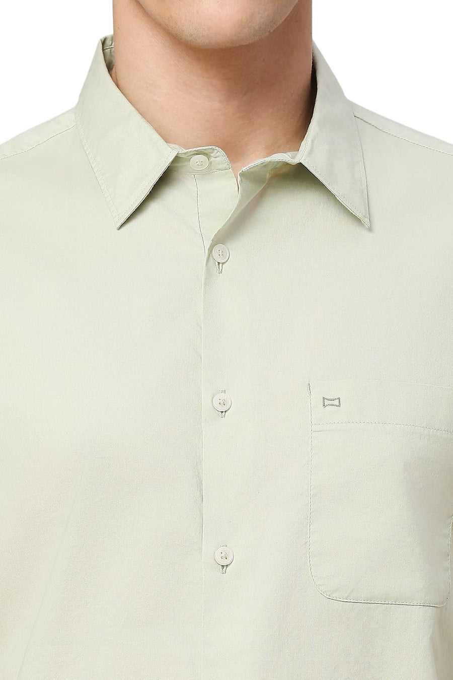 BASICS SLIM FIT GREEN TINT COTTON OXFORD HALFSLEEVES SHIRT