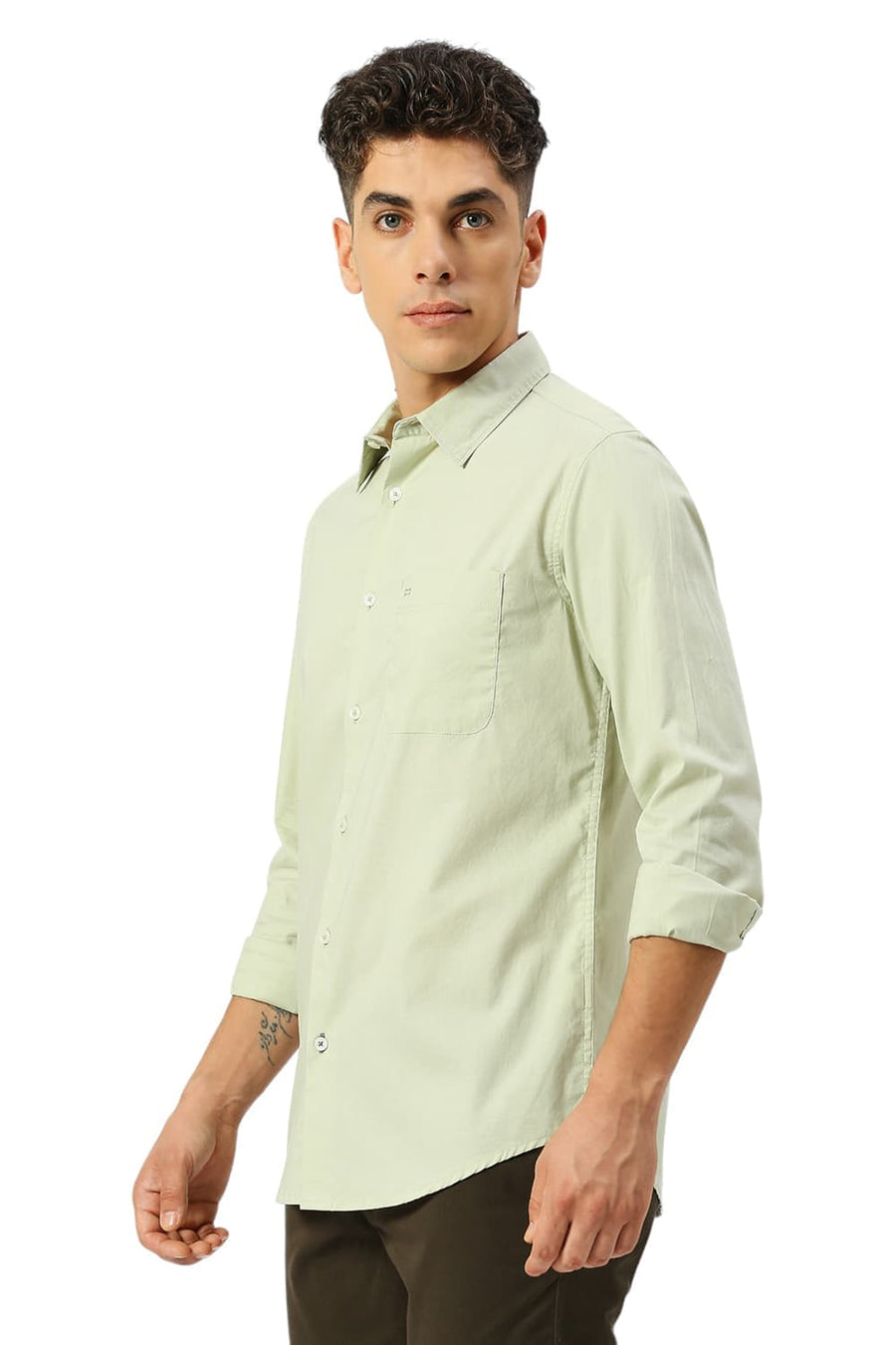BASICS SLIM FIT GREEN TINT COTTON OXFORD SHIRT