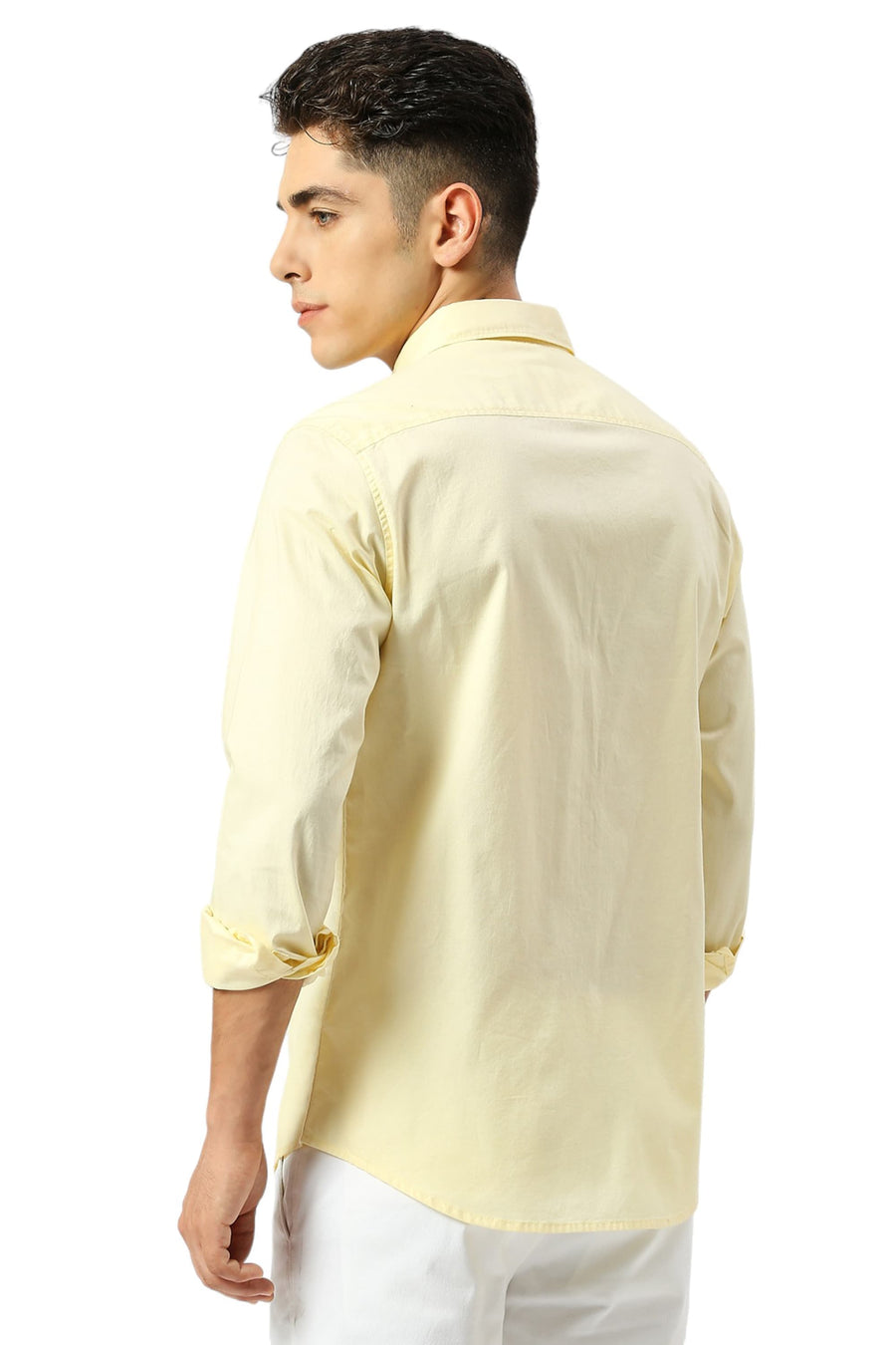 BASICS SLIM FIT PASTEL YELLOW COTTON OXFORD SHIRT