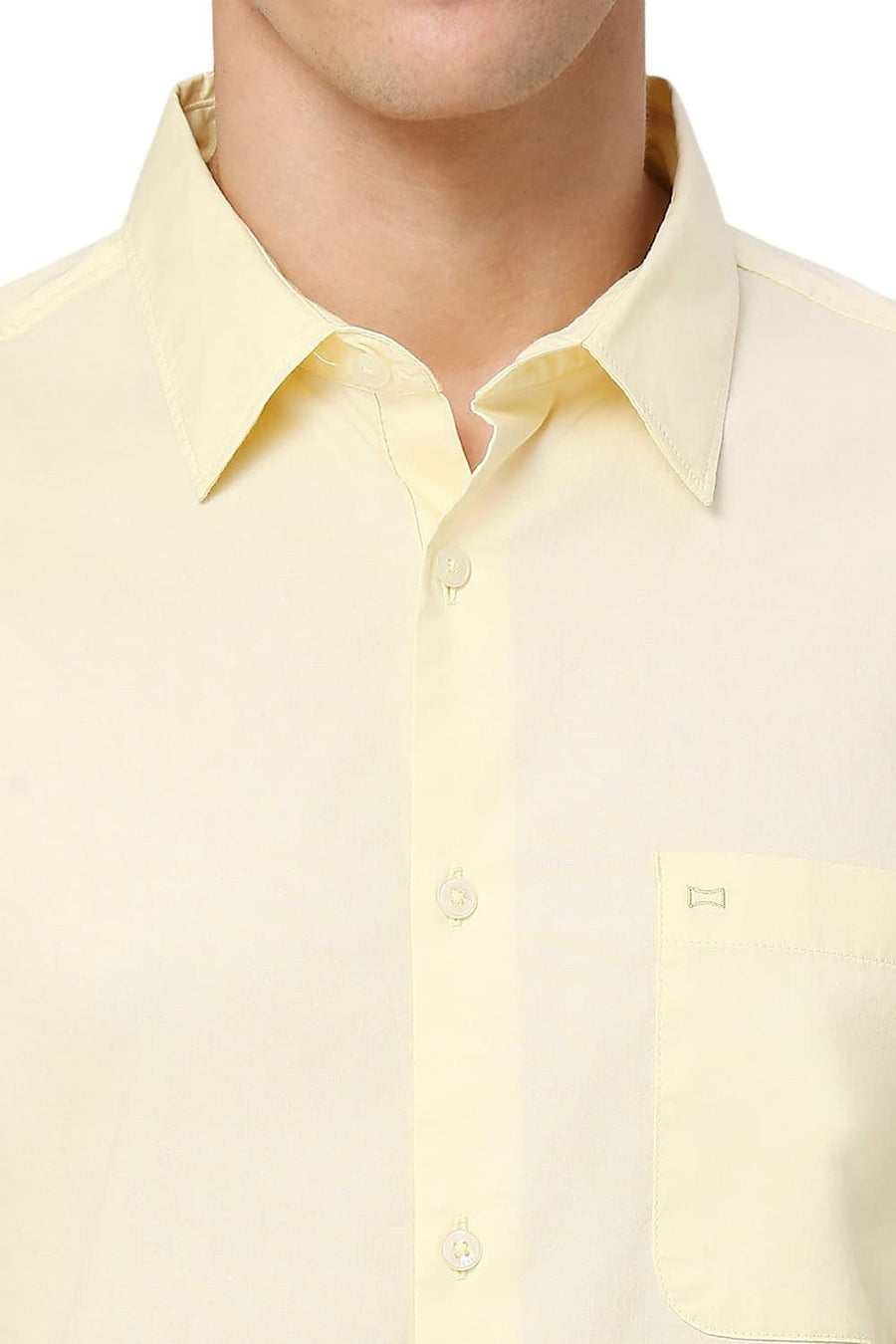 BASICS SLIM FIT PASTEL YELLOW COTTON OXFORD HALFSLEEVES SHIRT