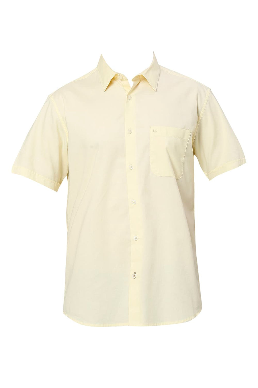 BASICS SLIM FIT PASTEL YELLOW COTTON OXFORD HALFSLEEVES SHIRT