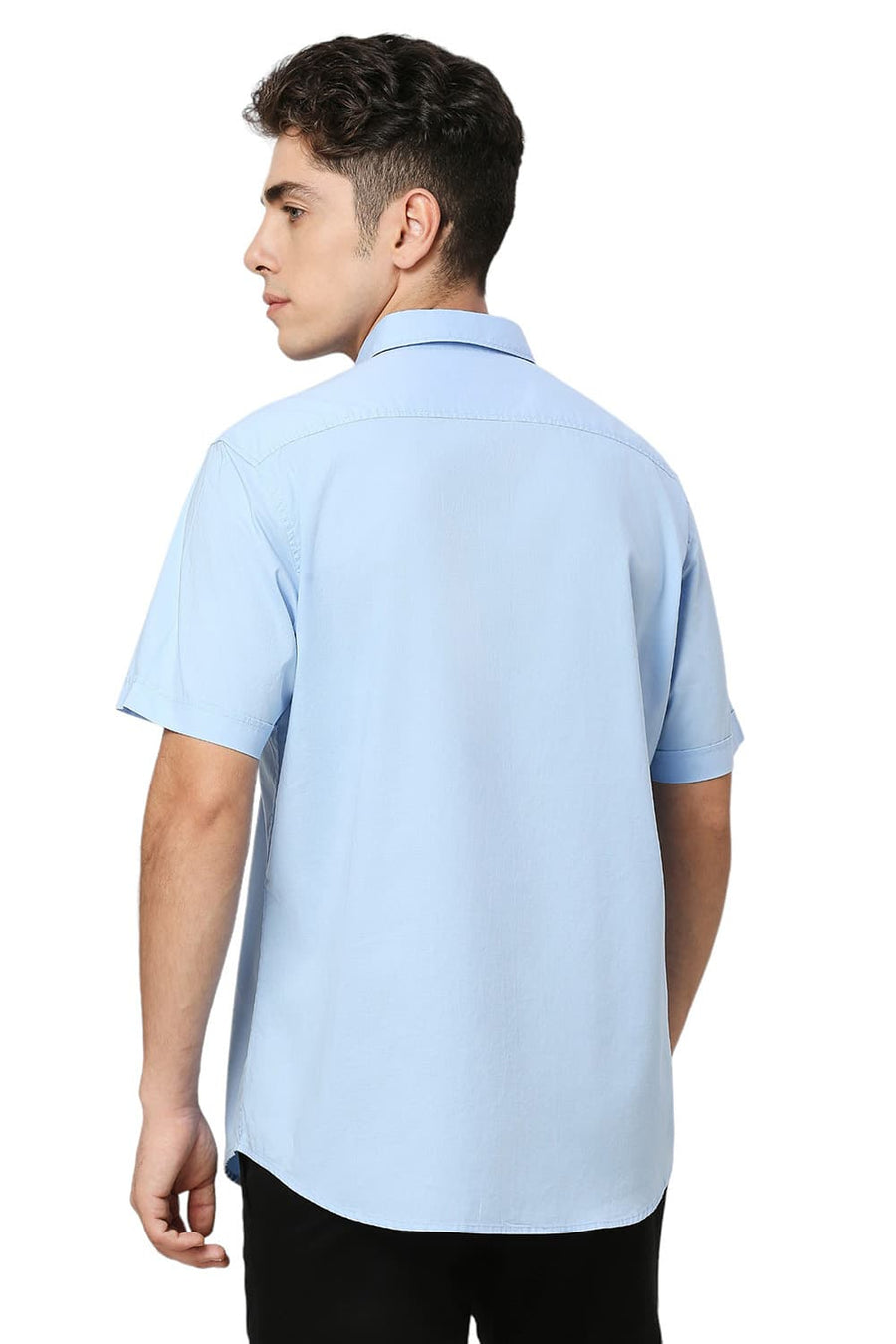 BASICS SLIM FIT SUMMER BLUE COTTON OXFORD HALFSLEEVES SHIRT