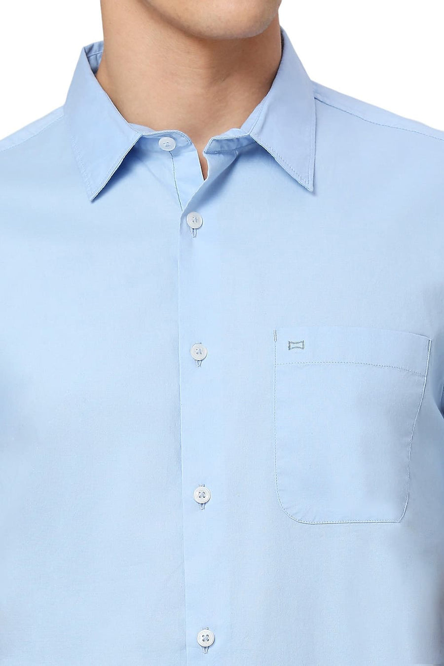 BASICS SLIM FIT SUMMER BLUE COTTON OXFORD HALFSLEEVES SHIRT