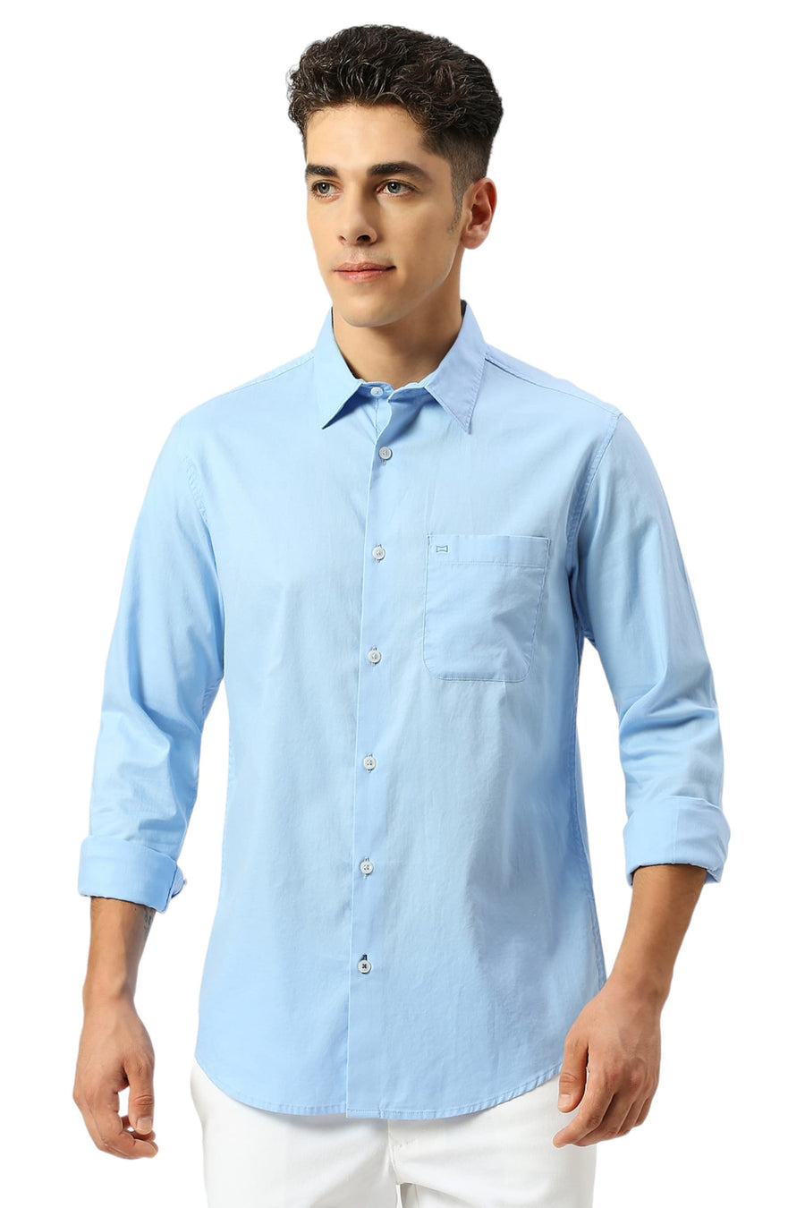 BASICS SLIM FIT SUMMER BLUE COTTON OXFORD SHIRT