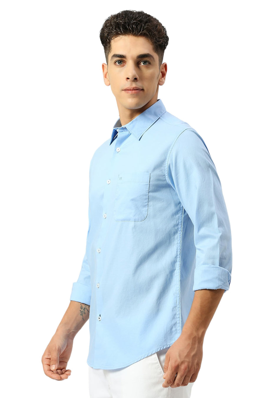 BASICS SLIM FIT SUMMER BLUE COTTON OXFORD SHIRT