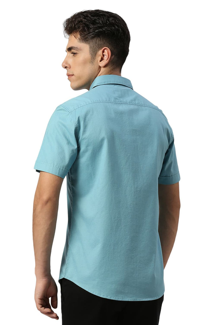 BASICS SLIM FIT REEF TEAL COTTON OXFORD HALFSLEEVES SHIRT