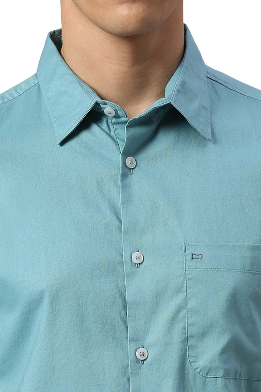 BASICS SLIM FIT REEF TEAL COTTON OXFORD HALFSLEEVES SHIRT