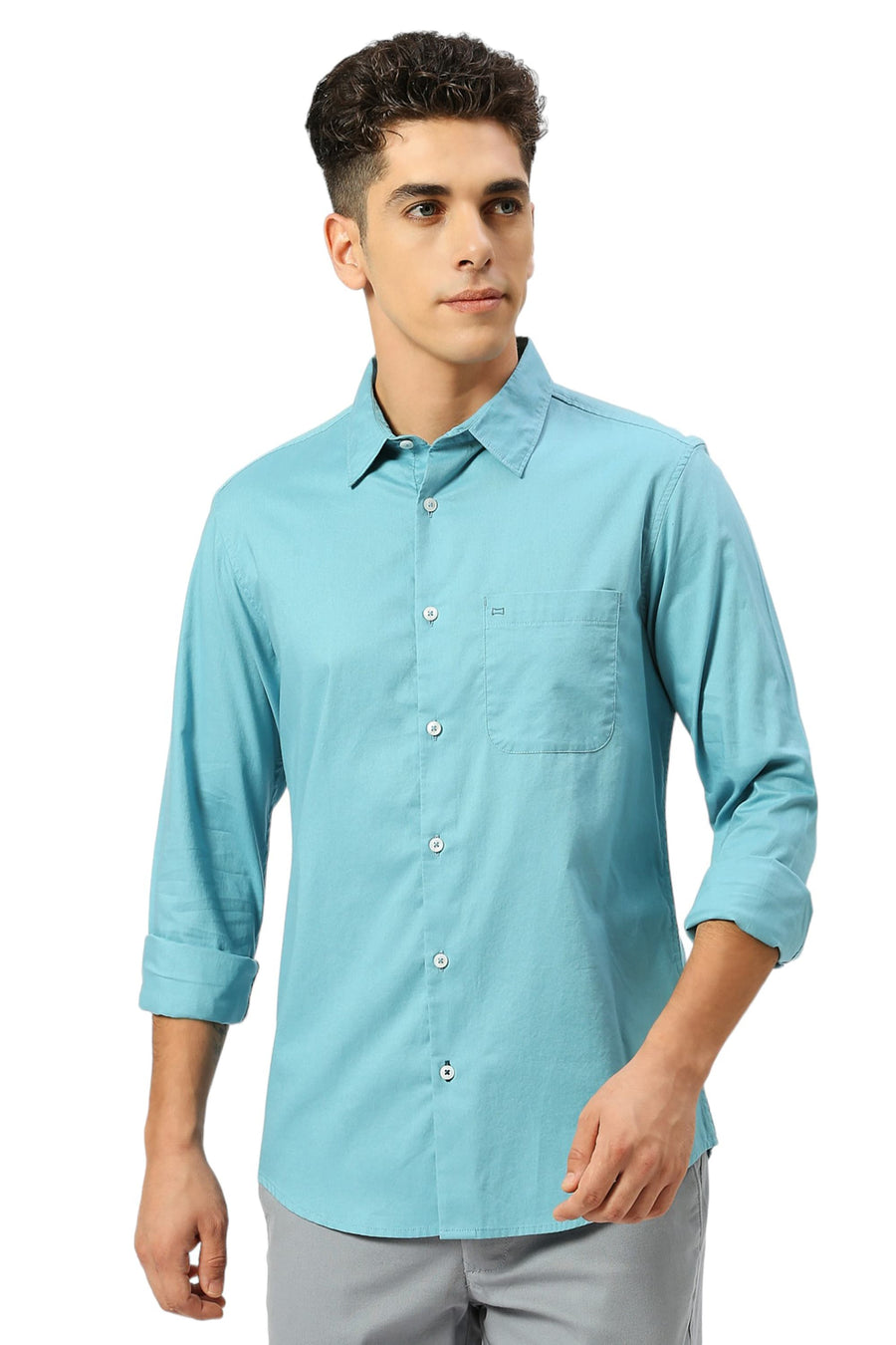 BASICS SLIM FIT REEF TEAL COTTON OXFORD SHIRT