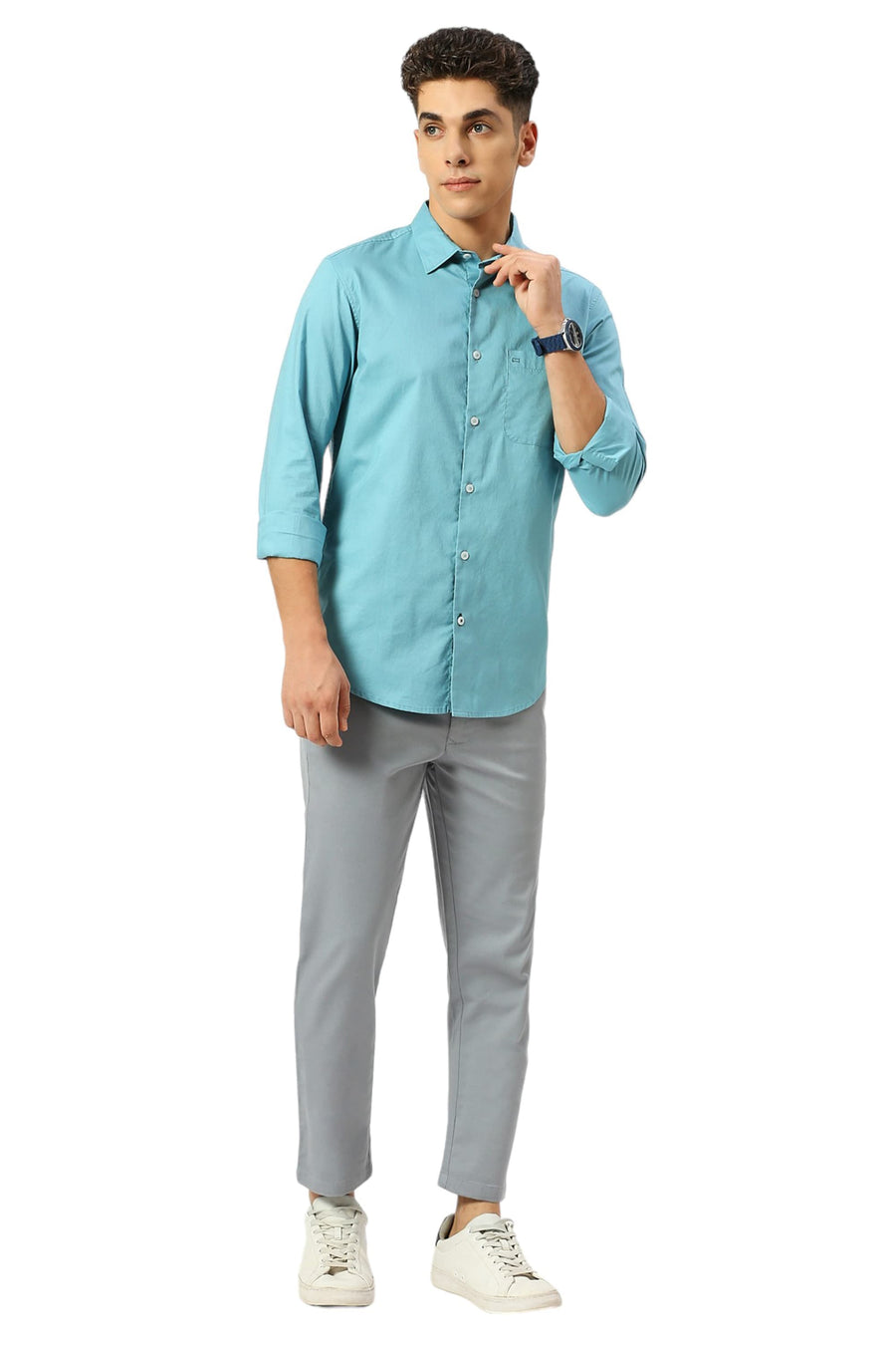 BASICS SLIM FIT REEF TEAL COTTON OXFORD SHIRT