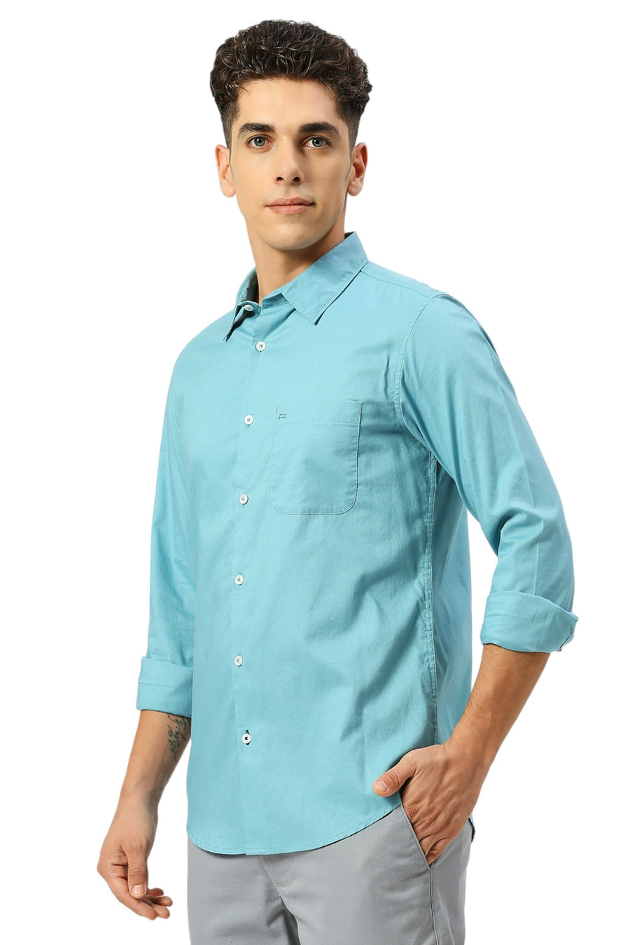 BASICS SLIM FIT REEF TEAL COTTON OXFORD SHIRT