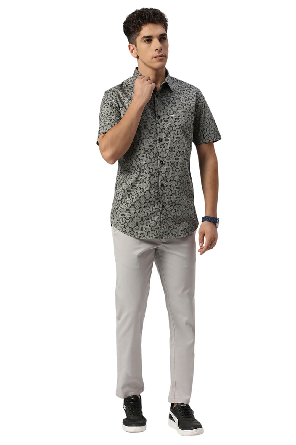 SLIM FIT COTTON PRINTED HALFSLEEVES SHIRT