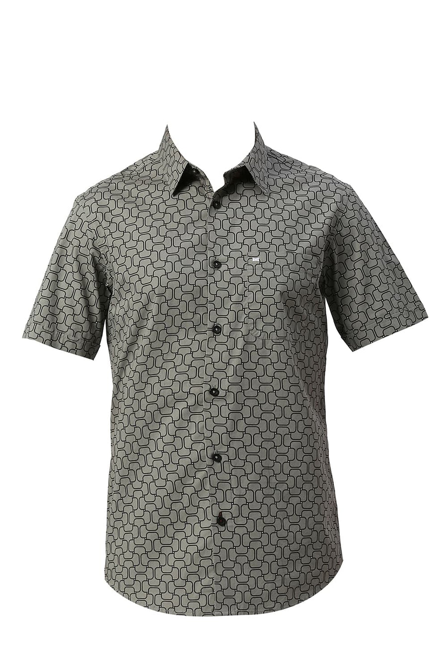 BASICS SLIM FIT SAGE OLIVE COTTON PRINTED HALFSLEEVES SHIRT