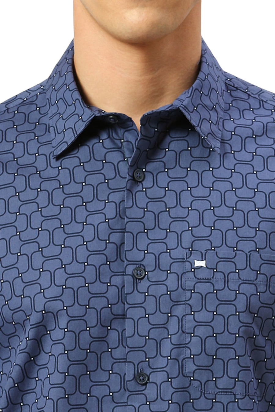 BASICS SLIM FIT BLUE INDIGO COTTON PRINTED SHIRT