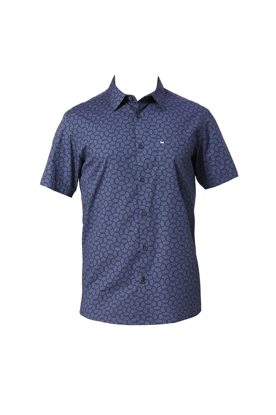 BASICS SLIM FIT BLUE INDIGO COTTON PRINTED HALFSLEEVES SHIRT
