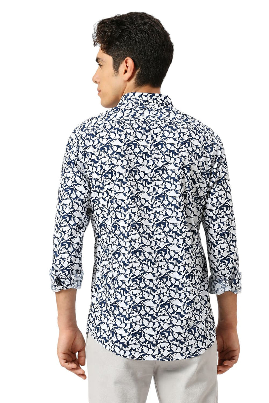 BASICS SLIM FIT LUCENT WHITE COTTON PRINTED SHIRT