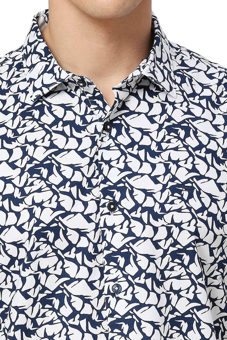 BASICS SLIM FIT LUCENT WHITE COTTON PRINTED HALFSLEEVES SHIRT