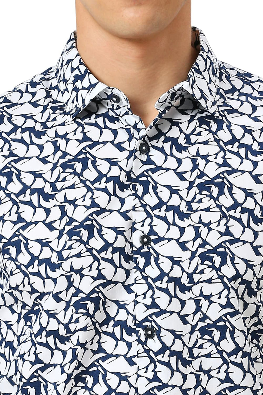 BASICS SLIM FIT LUCENT WHITE COTTON PRINTED SHIRT