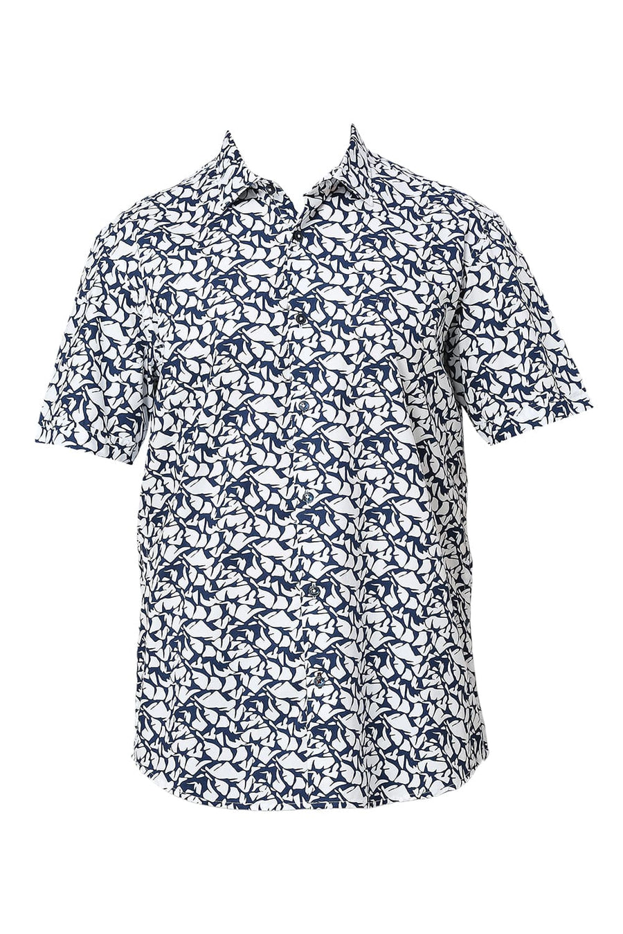BASICS SLIM FIT LUCENT WHITE COTTON PRINTED HALFSLEEVES SHIRT