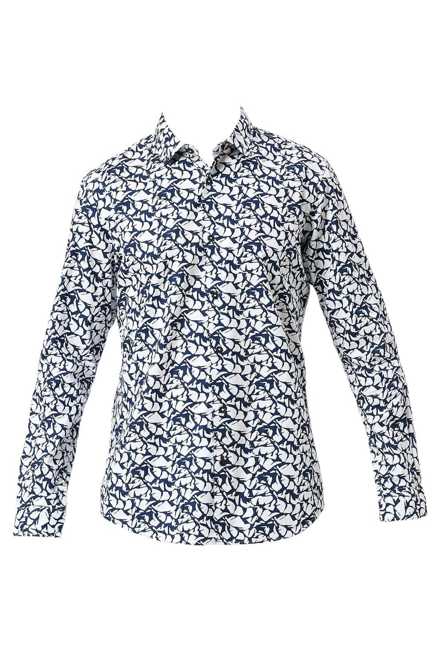 BASICS SLIM FIT LUCENT WHITE COTTON PRINTED SHIRT