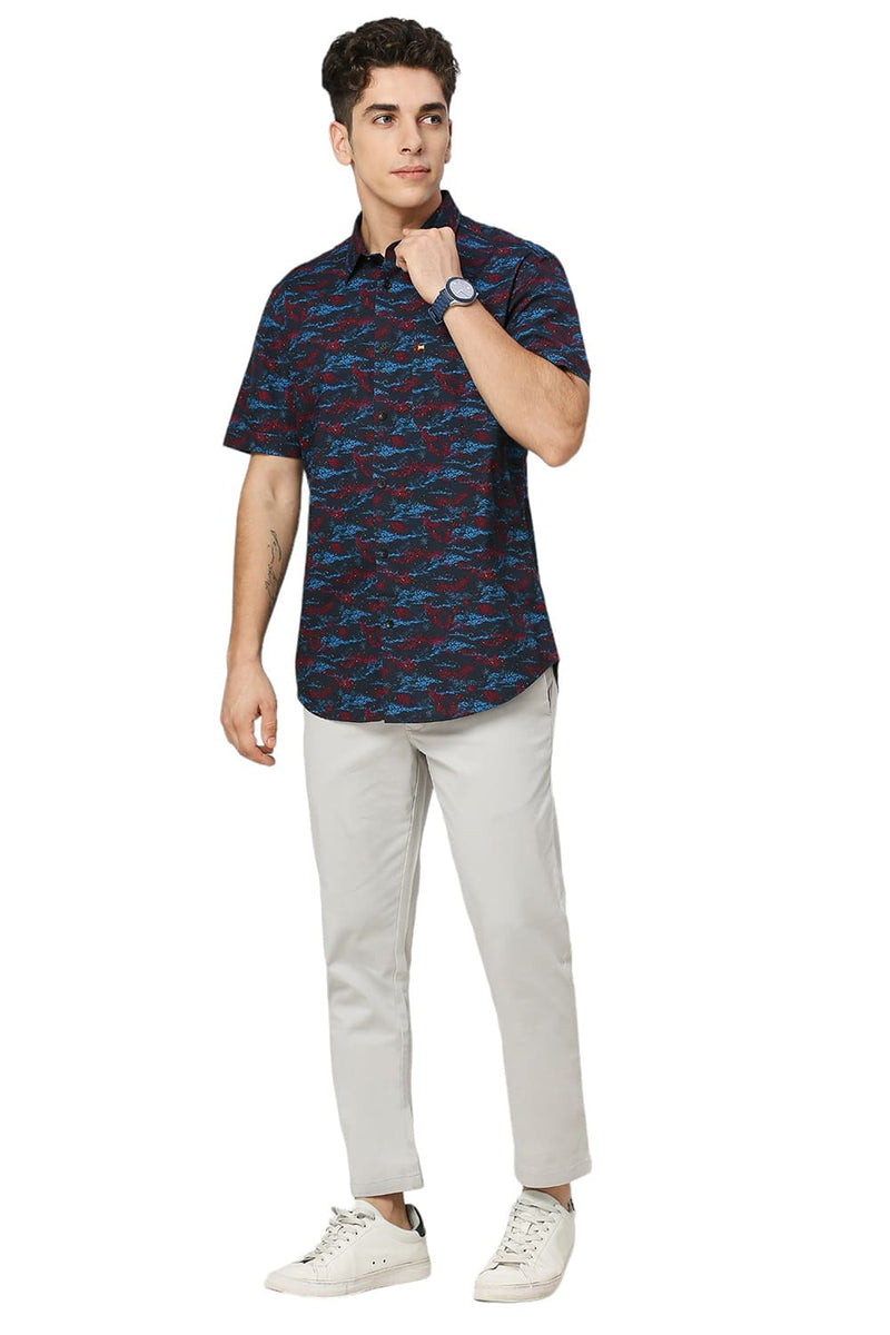 SLIM FIT COTTON PRINTED HALFSLEEVES SHIRT